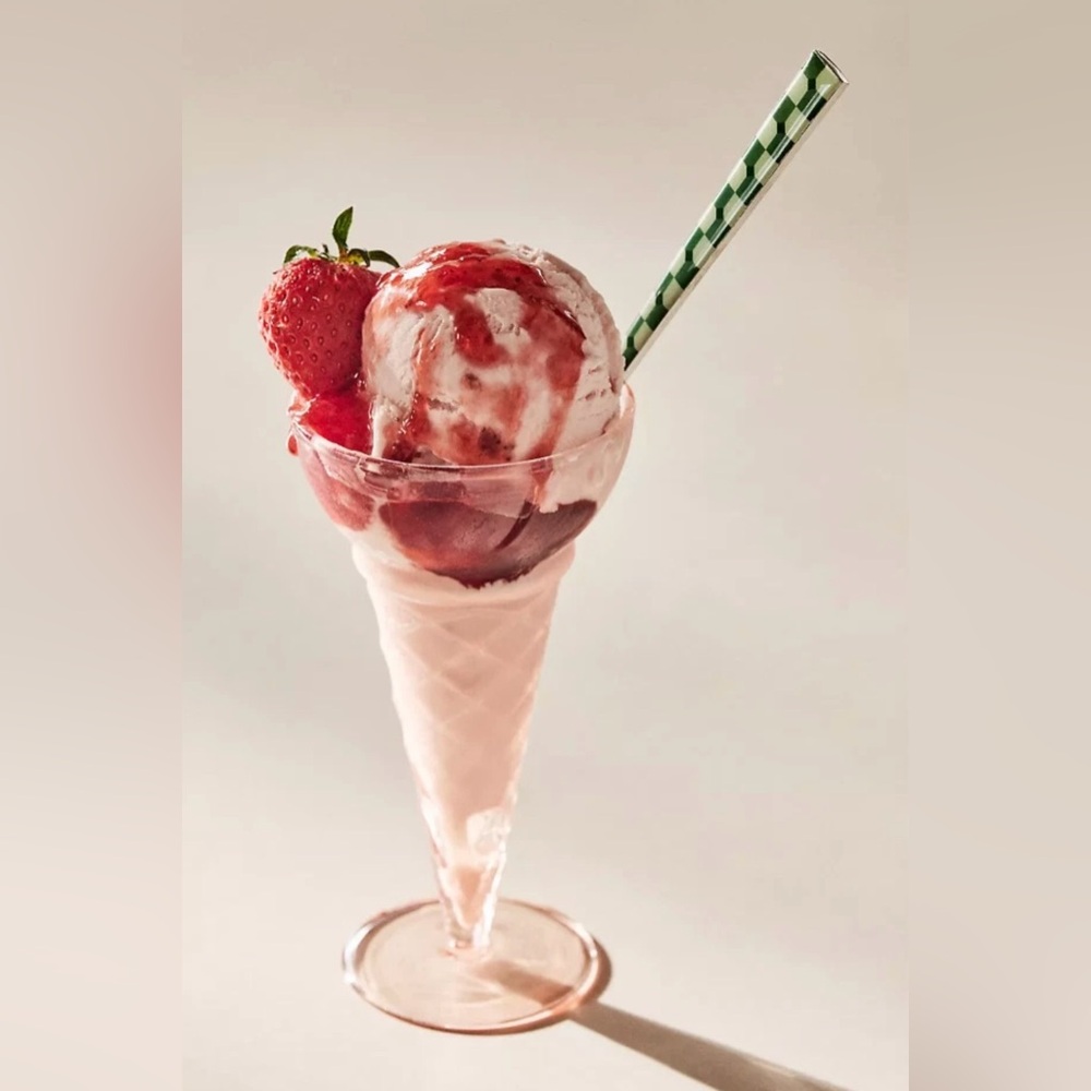 Anthropologie Pink Ice Cream Sundae Flute Glass Ice Cream Cone Dessert Glass NEW